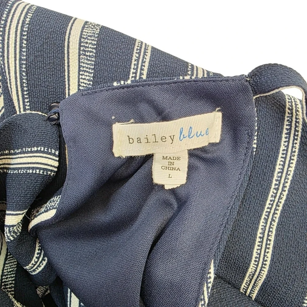 Bailey Blue Nautical Striped Halter Wide Leg Jumpsuit Sz L Crochet Hem Coastal
